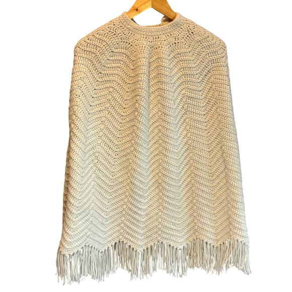 Hand Crocheted Cream Button Front Poncho Sweater - size Medium - Picture 4 of 4